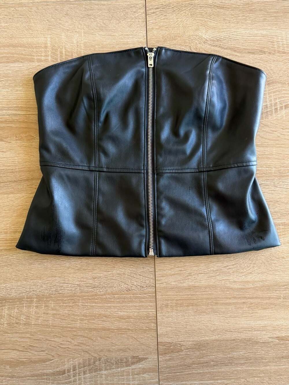 Banana Republic Faux Leather Strapless Zip-Front Bustier Top